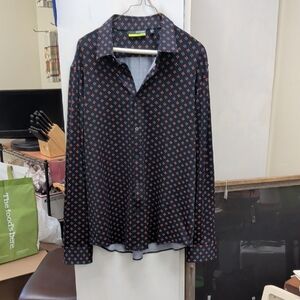 Murano Navy and Orange Geometric Button Down Shirt